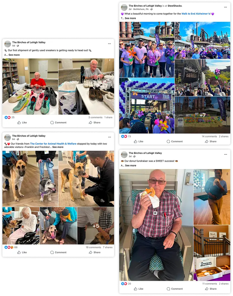 The Birches of Lehigh Valley Facebook posts showing resident activities and events